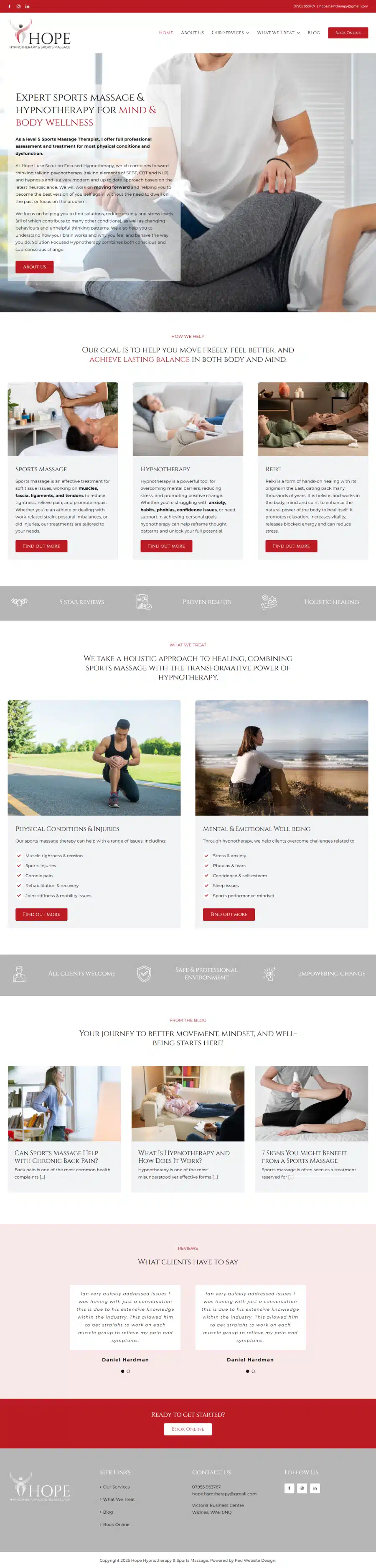 Hope Hypnotherapy & Sports Massage Hope Hypnotherapy: Web design for a sports massage and hypnotherapy company in Widnes