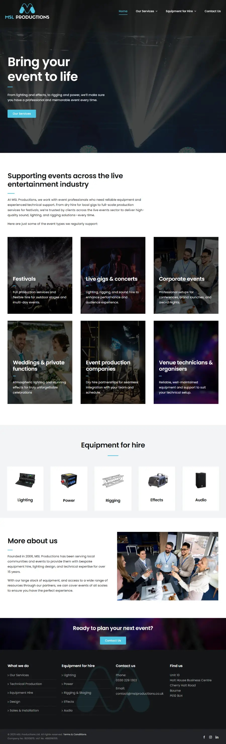 MSL Productions MSL Productions: Web design for a stage equipment company in Bourne