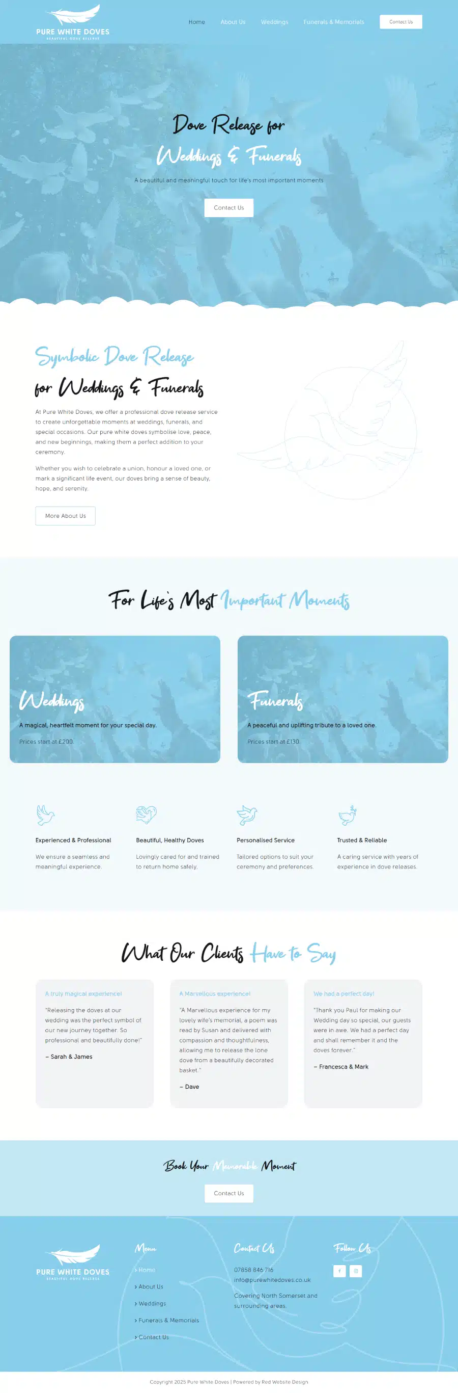 Pure White Doves Pure White Doves: Web design for a dove release company in Somerset