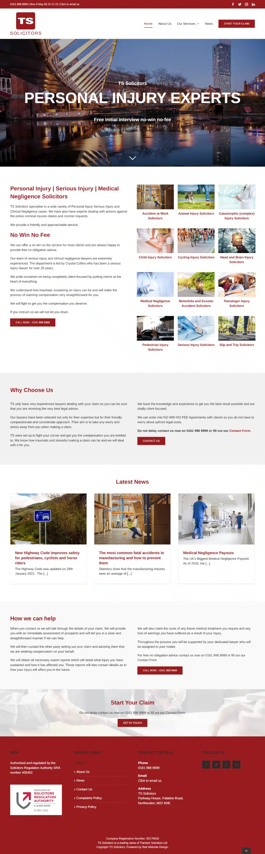 TS Claim Tranters Solicitors: Web design for a personal injury solicitor in Manchester